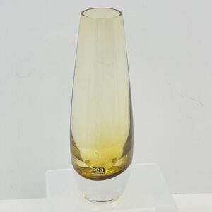 Sea Glasburk Signed Amber Bud Vase 7.25" Small Kosta Sweden Scandinavian
